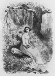 Heloísa e Astrolábio, ilustração de "Lettres d&39;Heloise e d&39;Abelard", 1839