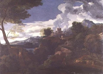 Paisagem com uma cidade em chamas