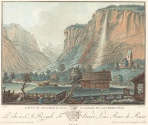Staubbach Falls, no Lauterbrunnen Valley Falls em Staubbach..., provavelmente 1776.