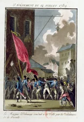 Marquês Bernard René Jordan de Launay (1740-89), governador da Bastilha, conduzido ao Hôtel de Ville em 14 de julho de 1789