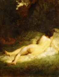 Uma ninfa adormecida bloqueada por um sátiro, c.1846-47