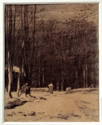 A entrada da floresta de Barbizon, efeito de neve. Desenho a lápis preto. Dimensões: 0,28 x 0,22 m. Paris, Musée d