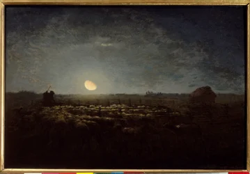 O parque de ovelhas, ao luar. Pintura de Jean Francois Millet (1814 - 1875)