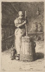 Manteiga de agitação da mulher, 1855-56
