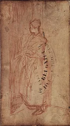 Jovem mulher tirando roupa de uma prateleira, c.1850-52