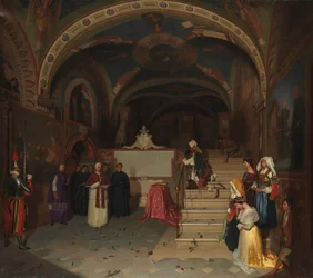 Papa Gregory XVI que visita a igreja de San Benedetto em Subiaco, 1843.