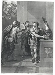 Arcan e Mithridate, ilustração de &39;Mithridate&39; por Jean Racine (1639-99) gravado por Massard