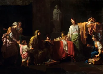 Detalhe de: Cornelie (189 - 110 AC) mãe dos Gracques - Tiberius Sempronius Gracchus e seu irmão Caius Sempronius Gracchus apelidado de Gracques, estadistas romanos - Pintura de Jean Francois Peyron (1744-1814)