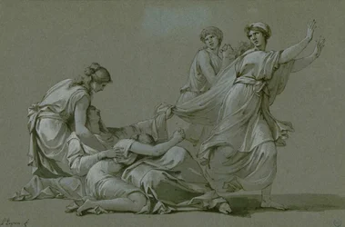 Os rapazes e moças de Atenas a serem oferecidos como vítimas de sacrifício ao Minotaur, ca 1778.
