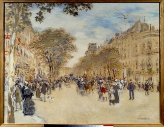 Belle epoque: "Vista do Pavilhão de Hannover e do Boulevard des Italians em Paris" Pintura de Jean Francois Raffaelli (1850-1924) Início do Sol do século XX. 0,66x0,82 m Rouen, Musee des Beaux Arts