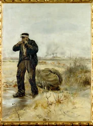 Chiffonnier allumant sa pipe - Apanhador de trapos acendendo o seu cachimbo (óleo sobre madeira)