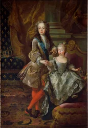 Retrato do Rei Luís XV (1710-1774) e sua noiva Maria Anne Victoire de Espanha (1718-1781), filha de Filipe V de Espanha Pintura de Jean François De Troy (1679-1752) Por volta de 1724 Florença, Palazzo Pitti