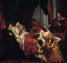 São Vicente de Paulo (1581-1660) em frente ao leito de morte do Rei Luís XIII Pintura de Jean François de Troy (1679-1752) Páris do século XVII. Missões Lazaristas