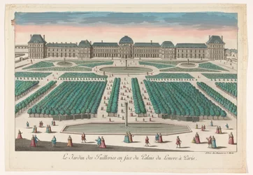 Vista do Jardin des Tuileries em Paris vista para o Palais du Louvre
Le Jardin des Tuilleries en face du Palais du Louvre à Paris (título sobre o objecto)