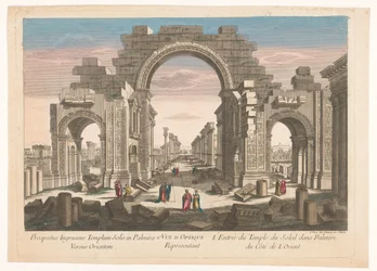 Vista das ruínas do arco da colunata em Palmyra, vista do leste 11º. Representante da Vue d