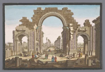 Vista do arco em ruínas da colunata de Palmyra, vista do lado leste
11e. Vue d