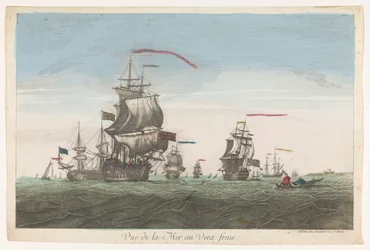 Vista para o mar com navios e barcos ao vento Vue de la mer au vent frais (título no objeto)