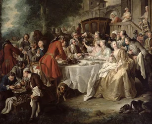 O almoço de caça, pormenor dos convivas, 1737