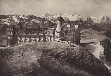 Hotel Rigi Kulm, vista dos Alpes Berneses (foto a p/b)