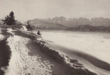 Rigi Kaltbad, dia ensolarado de Inverno (foto a p/b)