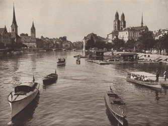 Suíça: Zurique da Quaibrucke (foto a p/b)