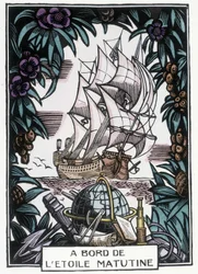 Navio no mar: Ilustração do início do século XX por Jean-Gabriel (Jean Gabriel) Daragnes (1886-1950) para o livro "A bord de l