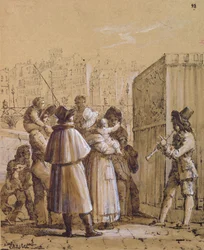 1 espectadores assistindo a um show Pulcinella perto da Pont des Arts em Paris