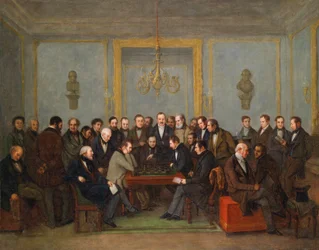 Jogo épico de xadrez entre Pierre Saint Amant e Howard Staunton em 1843) Peinture de Jean Henri Marlet (1771-1847) 1843 - Óleo sobre tela Dim 71x91,5 cm Colecção Privada