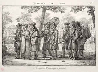 Cenas de Paris: homens cegos do Quinze Vingts, andando.