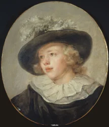 Atribuída a Fragonard - Retrato de um jovem rapaz com um chapéu de penas, cerca de 1785