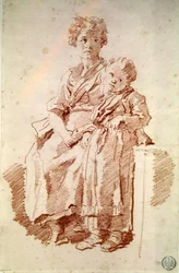 Uma jovem com sua irmã, 1774 (giz vermelho sobre papel)