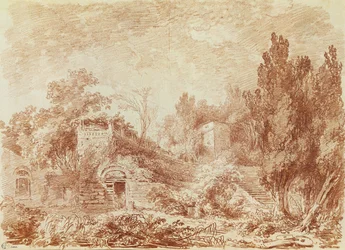 Teatro antigo, Villa de Adriano, perto de Tivoli (giz vermelho sobre papel)