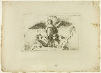 Anjo segurando uma palma e uma coroa