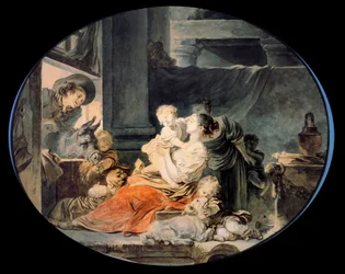 Família Feliz Grande família de camponeses. Pintura de Jean Honore Fragonard (1732-1806) Paris do século XVIII, Musee Cognacq Jay