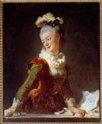 Retrato de Marie Madeleine Guimard (1743-1816) primeira bailarina na Pintura de Ópera de Jean Honore Fragonard (1732-1806) Sol do século XVIII. 0,81 x 0,65 m