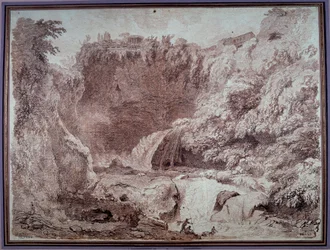 A caverna de Neptuno a Tivoli Desenho de Jean Honore Fragonard (1732-1806) Besancon do século XVIII, Musee des Beaux Arts