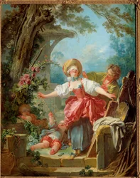 Dois jovens a brincar e a brincar. Pintura de Jean Honore Fragonard (1732-1806) 1751