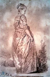 Mulher jovem caminhando tirando sangue de Jean Honoré Fragonard