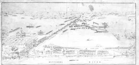 Vista da batalha perto da plantação Chalmettes, 8 de janeiro de 1815.