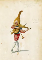 Esboço de fantasia de Jean Berain o Ancião (1640-1711) para Le feste di Amore e di Bacco (As Celebrações do Amor e de Baco), ballet de Jean-Baptiste Lully (1632-1687), apresentado no Palais-Royal em Paris, 15 de novembro