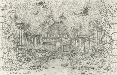 Destruição do edifício, esboço de Jean Berain (1640-1711), para Armide, de Jean-Baptiste Lully (1632-1687), França