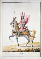 «Cavaleiro com asas», desenho de figurino para «Le Carrousel des Galants Maures», 1686