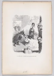 Nesta história assustadora, Zemire se joga aos pés de Azor de Cenas do ..., ca. 1837-47.