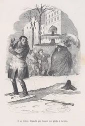 Ele levanta-se, coberto da cabeça aos pés pela neve. das Pequenas Misérias da Vida Humana, 1843.