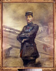 Retrato de Georges Guynemer (1894-1917) Ele é um piloto francês da Primeira Guerra Mundial. 1918. Pintura de Jean Jacques Berne Bellecour (1874 -?) , século XX. Paris, Musee de l