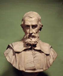 Retrato de Nicolas Claude Fabri de Peiresc (1581-1637), humanista, astrônomo da Escultura Galileu por Jean Jacques Caffieri (1725-1792) Paris, biblioteca Mazarina
