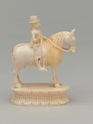 Cavaleiro branco, peça de xadrez, Índia, 1820 cerca