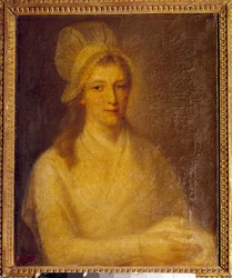 Retrato de Marie Anne Charlotte Corday (1768-1793) Pintura de Jean Jacques Hauer (1751-1829) 1793. Dim 0,61 x 0,47 m. Versailles, Museu Chateau