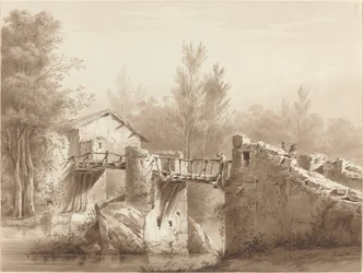Uma estrada secundária através de uma ponte antiga