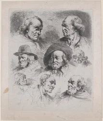 Estudo de oito cabeças, 1795.